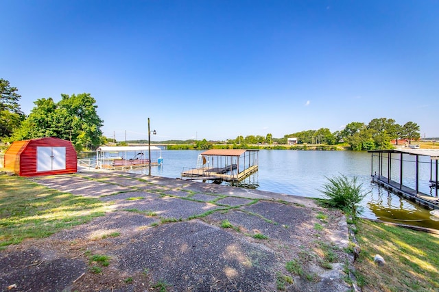 view of dock with a water view