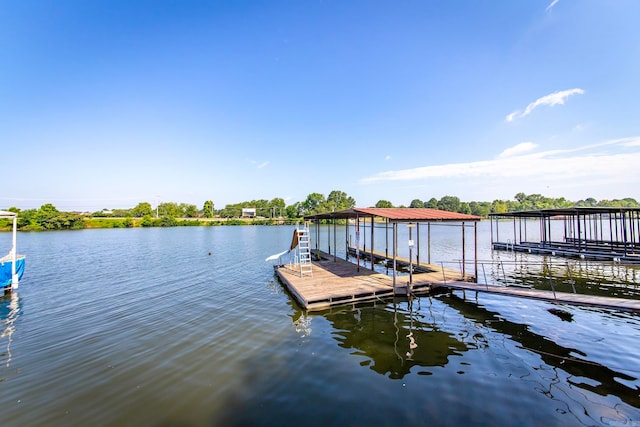 view of dock with a water view