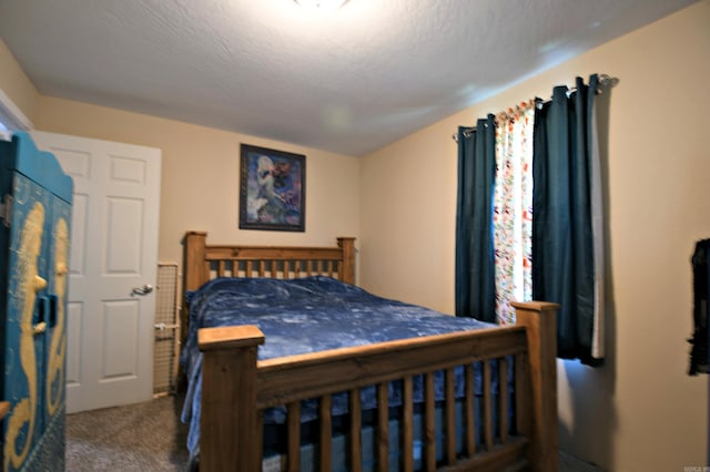 bedroom featuring carpet flooring and a textured ceiling