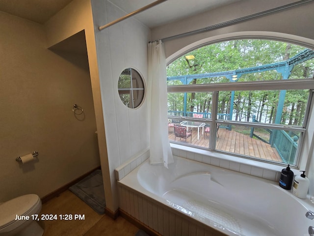 bathroom with toilet and a bathing tub