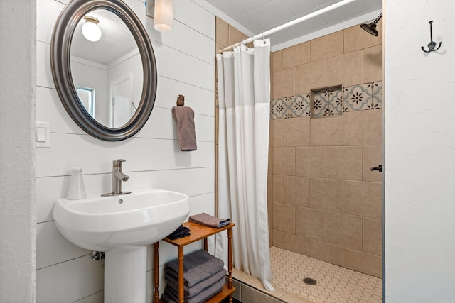 bathroom with a shower with curtain