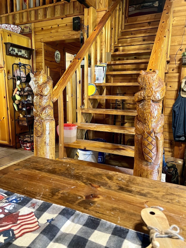 staircase with log walls