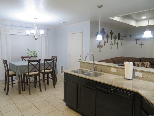 kitchen with dishwasher, sink, and decorative light fixtures