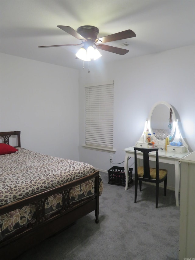 bedroom featuring carpet floors and ceiling fan