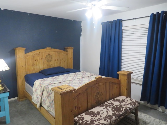 bedroom with carpet flooring and ceiling fan