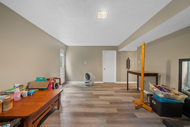 rec room featuring a textured ceiling and light wood-type flooring