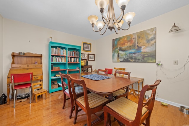 dining room featuring a notable chandelier and light wood-type flooring