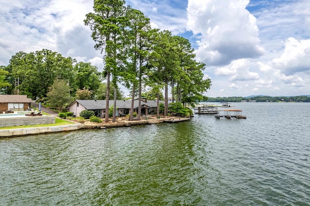 view of water feature with a boat dock