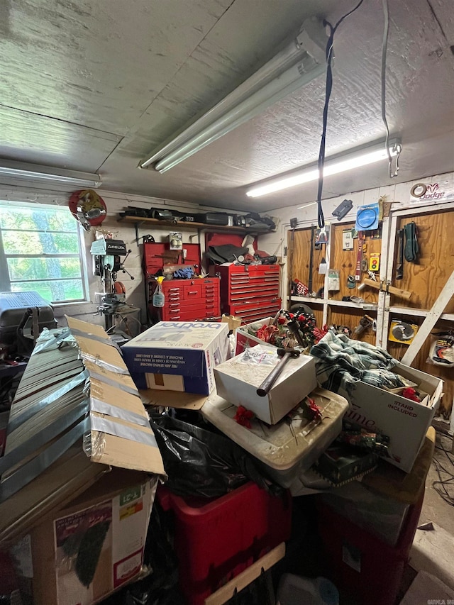 garage featuring a workshop area