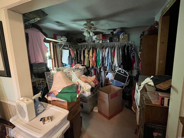 interior space featuring ceiling fan