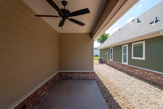 view of patio featuring central AC unit and ceiling fan