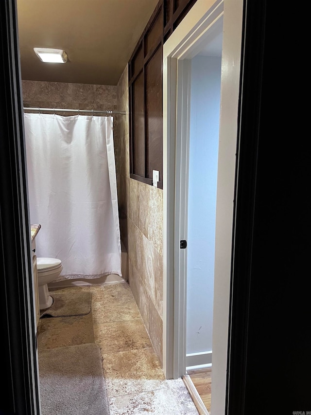 bathroom featuring vanity, a shower with curtain, and toilet