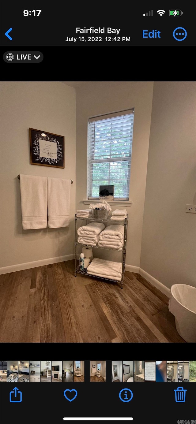 bathroom with wood-type flooring