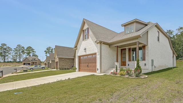 view of front facade featuring a garage and a front lawn