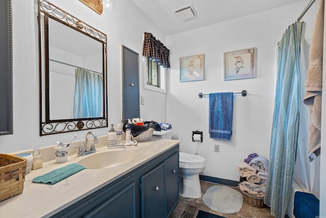 full bathroom with tile patterned flooring, vanity, shower / bathtub combination with curtain, and toilet