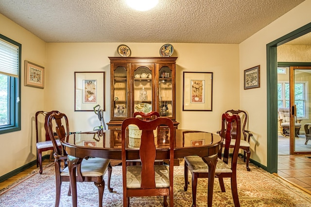 dining space featuring plenty of natural light and a textured ceiling