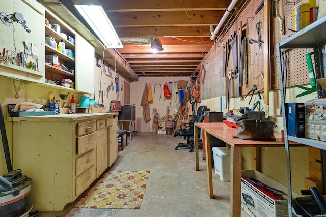 basement featuring a workshop area