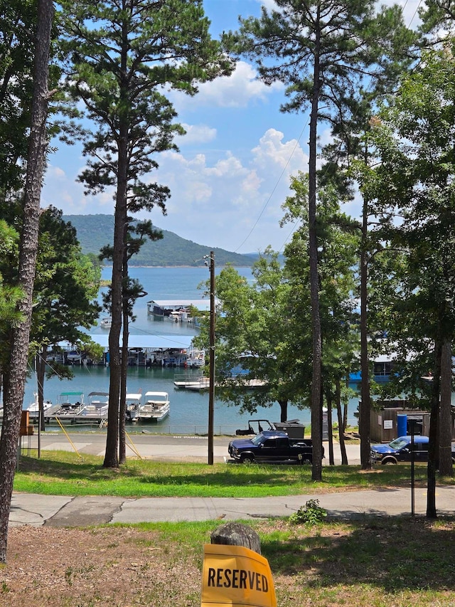 property view of water featuring a boat dock