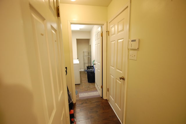 hallway featuring dark wood-type flooring