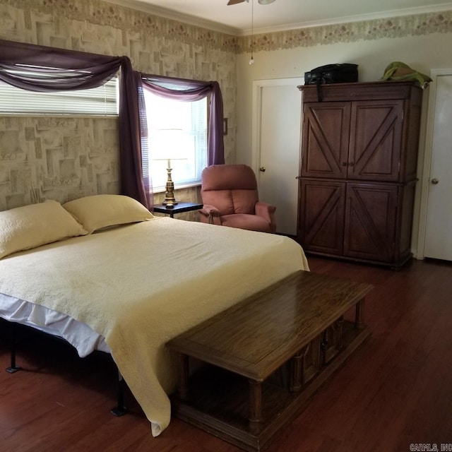 bedroom with ceiling fan and hardwood / wood-style floors