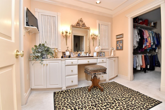 bathroom with vanity and crown molding