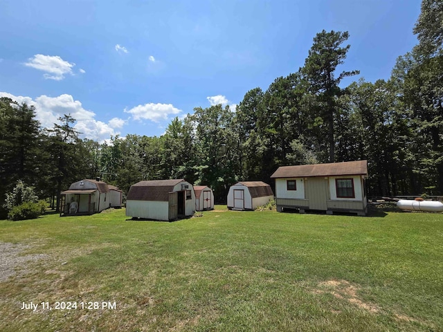 view of yard with a storage unit