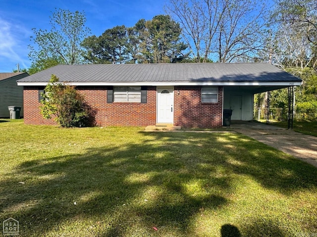 single story home featuring a carport and a front yard