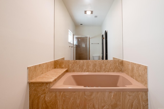 bathroom with toilet and separate shower and tub