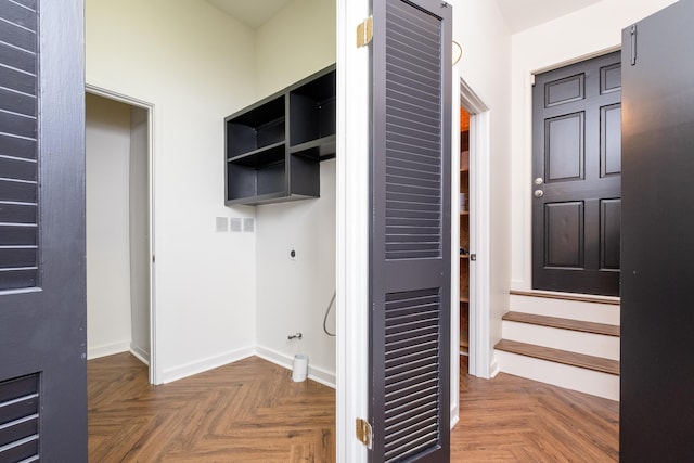 hall with dark parquet floors