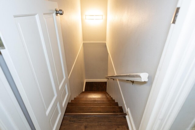 stairs featuring dark hardwood / wood-style flooring