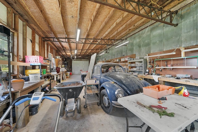 garage featuring a workshop area