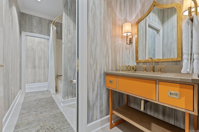 bathroom with vanity and tile patterned floors