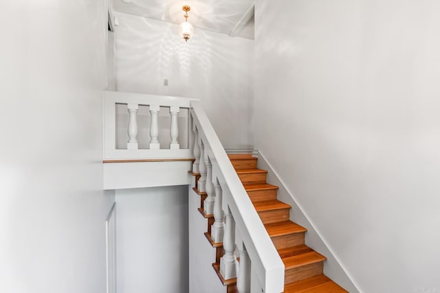 stairway featuring hardwood / wood-style flooring