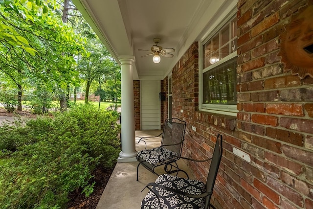 view of patio / terrace featuring ceiling fan and a porch