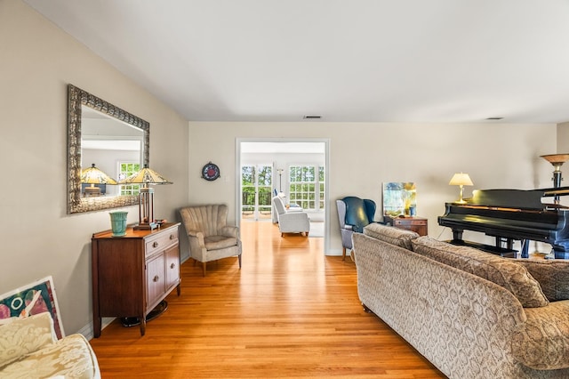 living room with light hardwood / wood-style floors