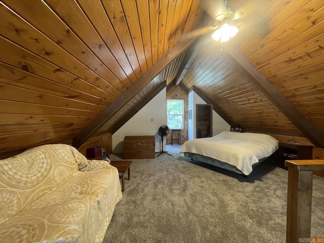 509A Woodland Hills Rd, Hardy, AR 72542 - bedroom with carpet flooring, vaulted ceiling, and wood ceiling