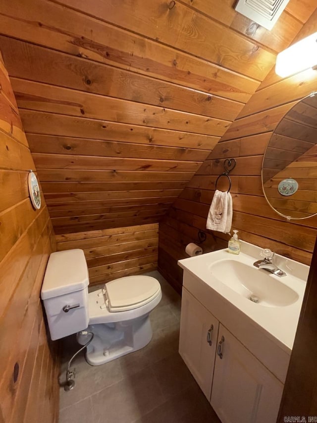 509A Woodland Hills Rd, Hardy, AR 72542 - half bath featuring visible vents, vaulted ceiling, toilet, wood ceiling, and wood walls
