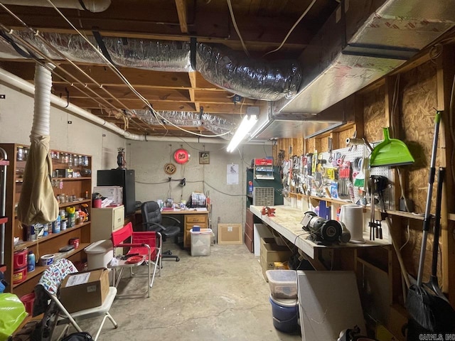 basement featuring a workshop area