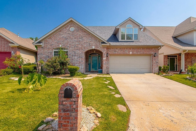 view of front of house with a garage and a front yard