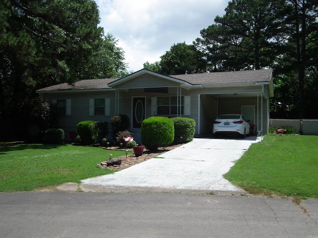 ranch-style home with a front lawn and a carport