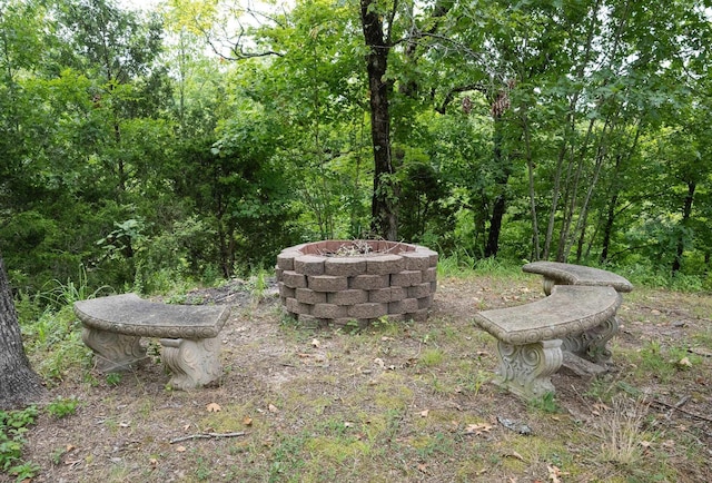 view of yard featuring an outdoor fire pit