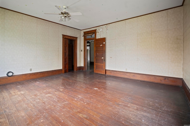 empty room with wood-type flooring and ceiling fan