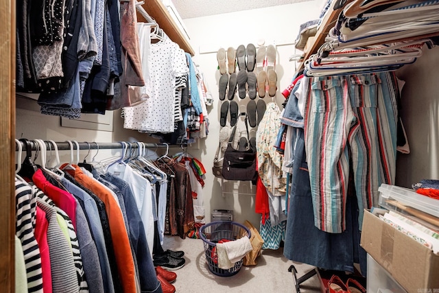 walk in closet featuring carpet flooring