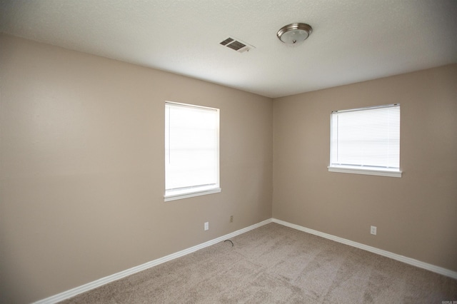 unfurnished room with light carpet and plenty of natural light