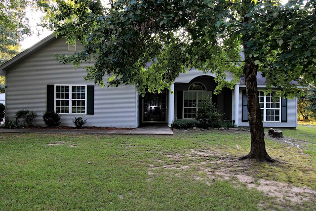 view of property hidden behind natural elements with a front yard