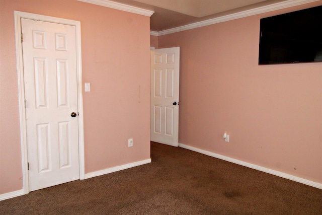 unfurnished bedroom with carpet floors and ornamental molding