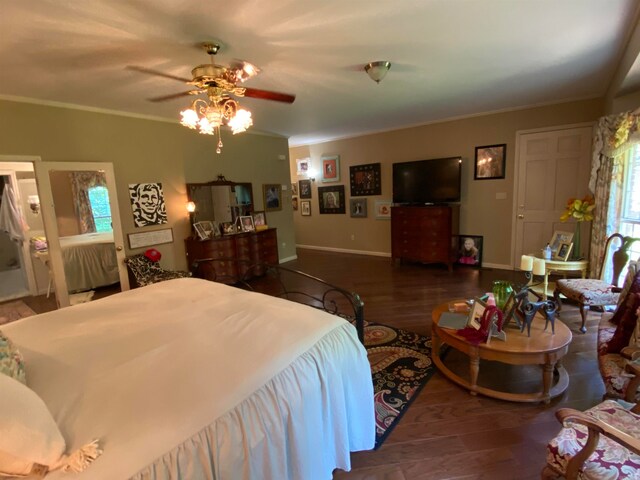 400 Neill Rd, Helena, AR 72342 - bedroom with ceiling fan, multiple windows, hardwood / wood-style flooring, and crown molding