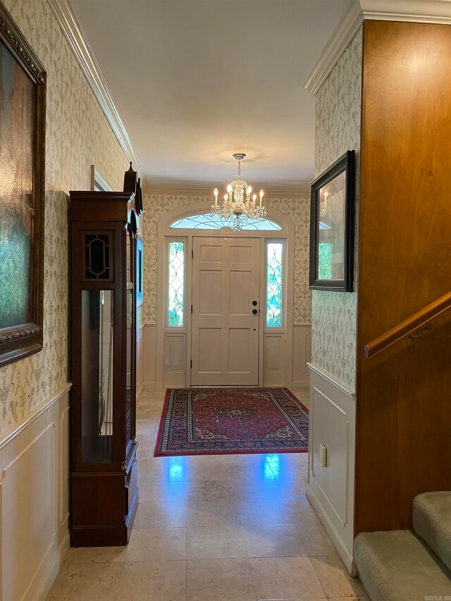 400 Neill Rd, Helena, AR 72342 - tiled foyer entrance featuring a chandelier and ornamental molding