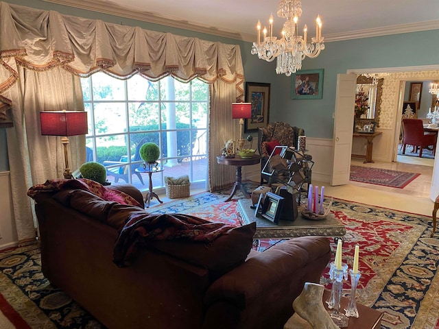 400 Neill Rd, Helena, AR 72342 - living room featuring crown molding and a chandelier