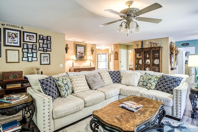 living room with ceiling fan